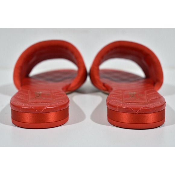 Chanel 22P Red Satin CC Gold Logo Quilted Leather Slide Mule Sandal Flop Flat 39 - Picture 11 of 12